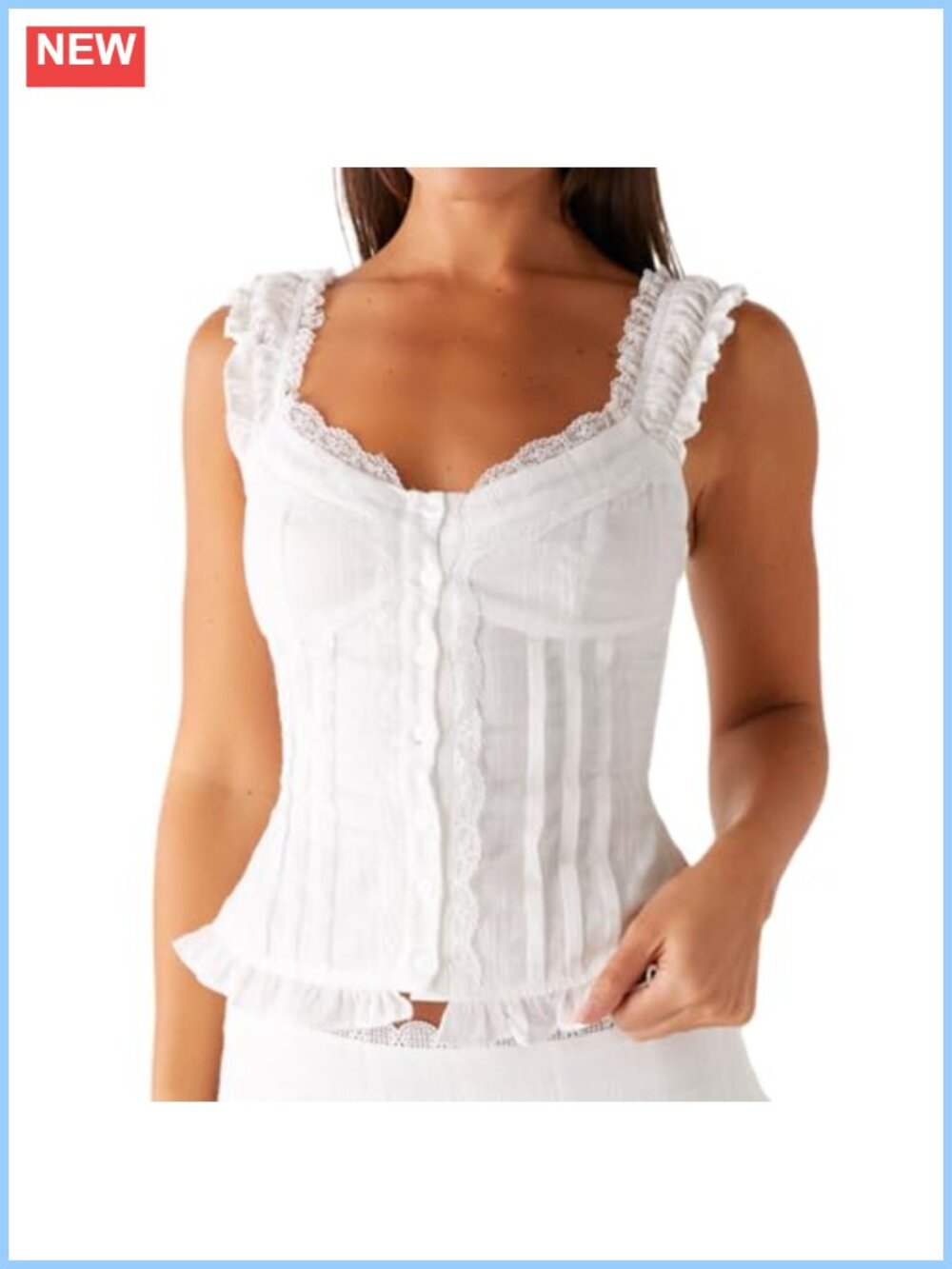 Lace Trim Crop Tank Top Sleeveless Y2K Vest Square Neck Open Front Cami